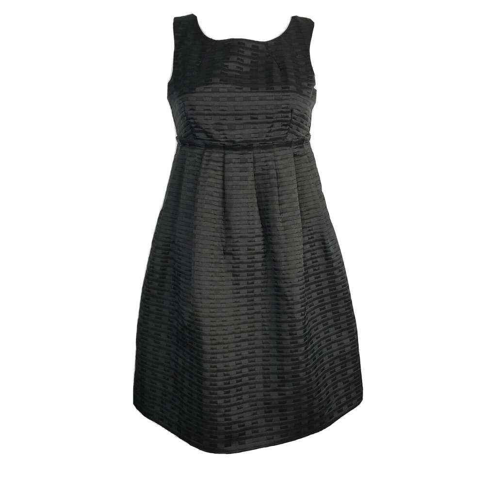 Max and Cleo Dress Womens Sz 4 Black Jacquard Fit Flare Cocktail Pockets Pleated